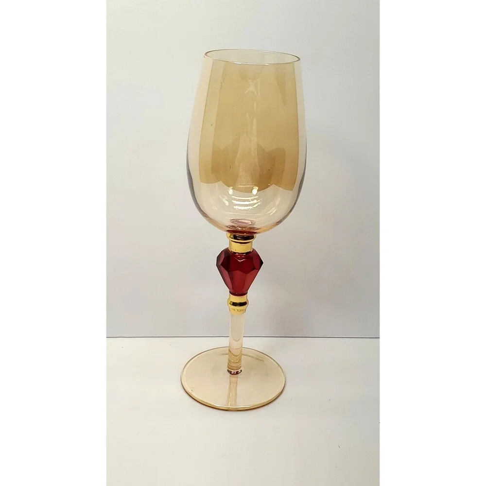 Pier 1 Amber Luster Red Jewel Water Goblet Crystal Stem Elegant